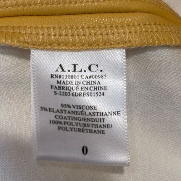 NWT ALC Yellow Faux Leather Cutout Mini Dress Size 0 - Picture 15 of 16